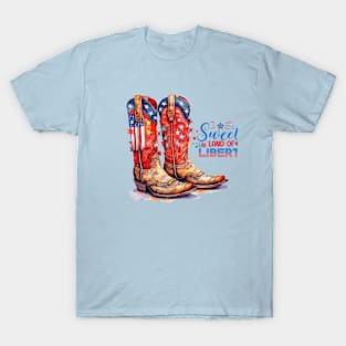 Country Western Cowboy Boots Patriotic Design T-Shirt